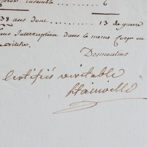 Certificat d'états de service d'un officier, signé par le maréchal de Stainville