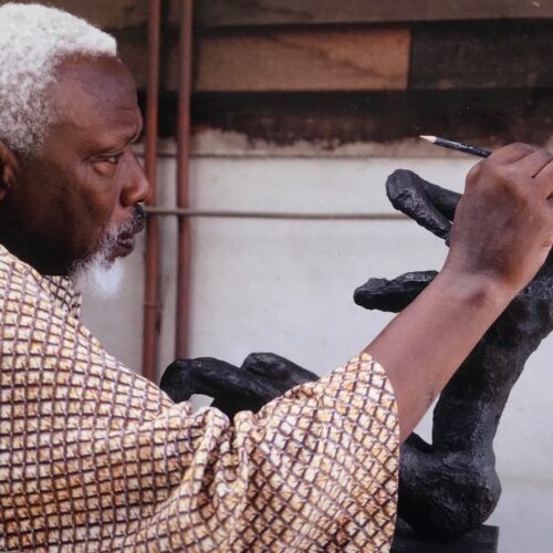 Portrait photographique avec envoi du sculpteur sénégalais Ousmane Sow