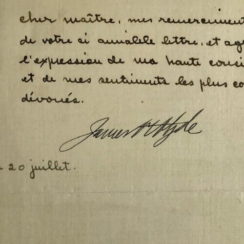 Lettre du philanthrope et bibliophile américain James H. Hyde