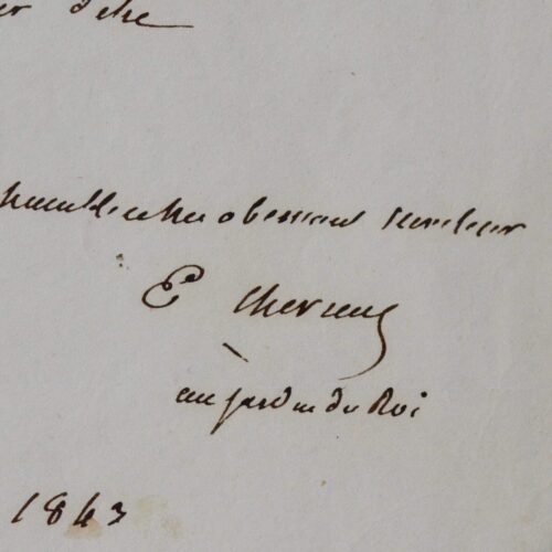 Charmante lettre du chimiste Eugène Chevreul, à l'en-tête du Muséum
