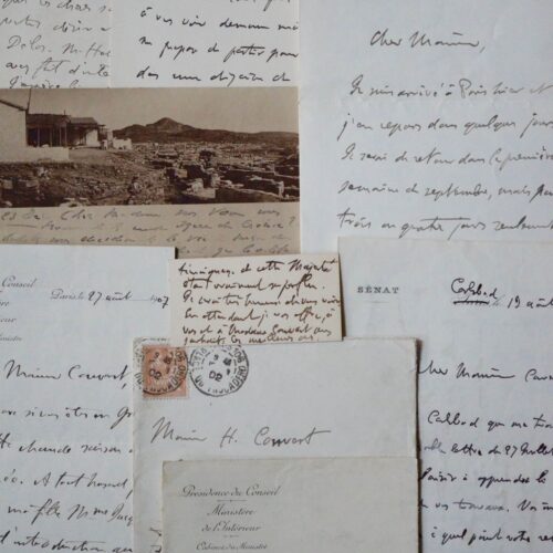 Correspondance de 7 lettres de Clemenceau sur les fouilles archéologiques en Grèce