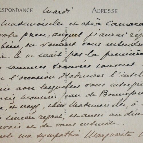 Jolie carte de Marguerite Moreno à une jeune consoeur – vue 2