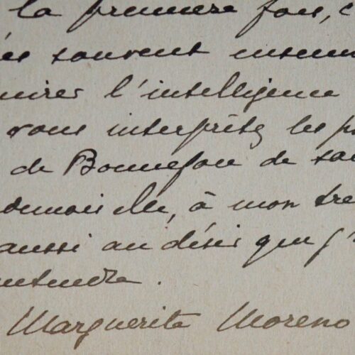 Jolie carte de Marguerite Moreno à une jeune consoeur