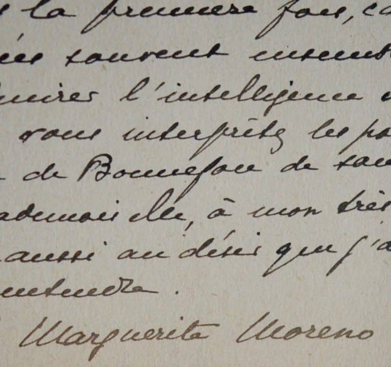 Jolie carte de Marguerite Moreno à une jeune consoeur