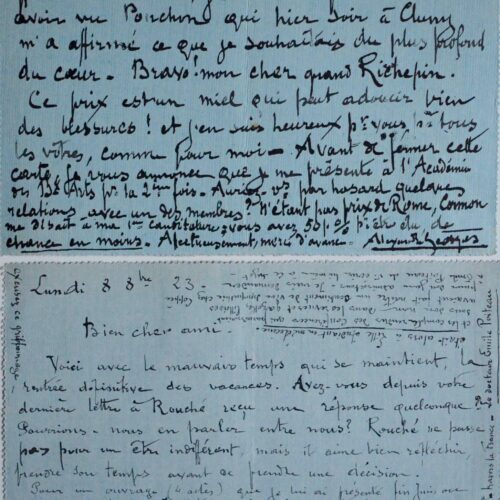 Deux lettres de l'organiste Alexandre Georges relatives à Miarka et au prix Osiris