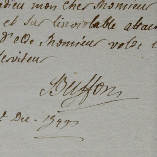 Rare lettre autographe de Buffon à Dutour de Salvert, sur les aimants