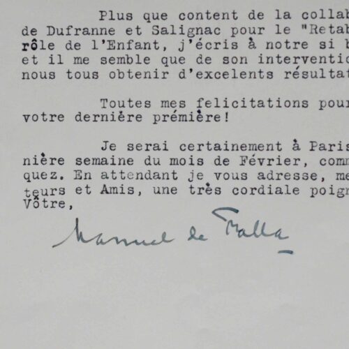 Manuel de Falla évoque L'Amour sorcier, El retablo de Maese Pedro et le projet de décor d'Ortiz