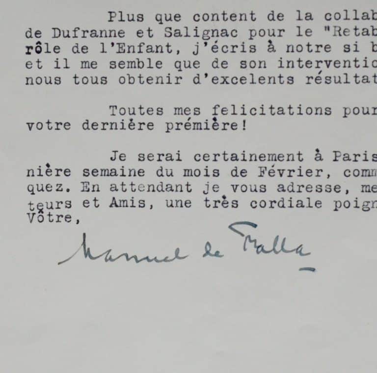 Manuel de Falla évoque L&rsquo;Amour sorcier, El retablo de Maese Pedro et le projet de décor d&rsquo;Ortiz