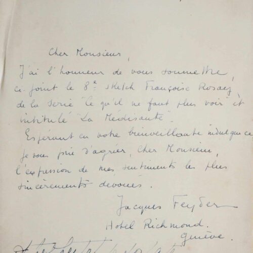Lettre de Jacques Feyder et Françoise Rosay au sujet d'un sketch – vue 2