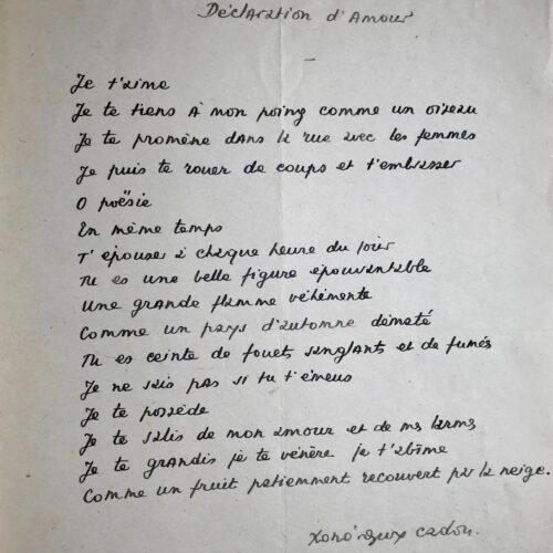 Manuscrit du poème "Déclaration d'Amour", de René Guy Cadou – vue 2