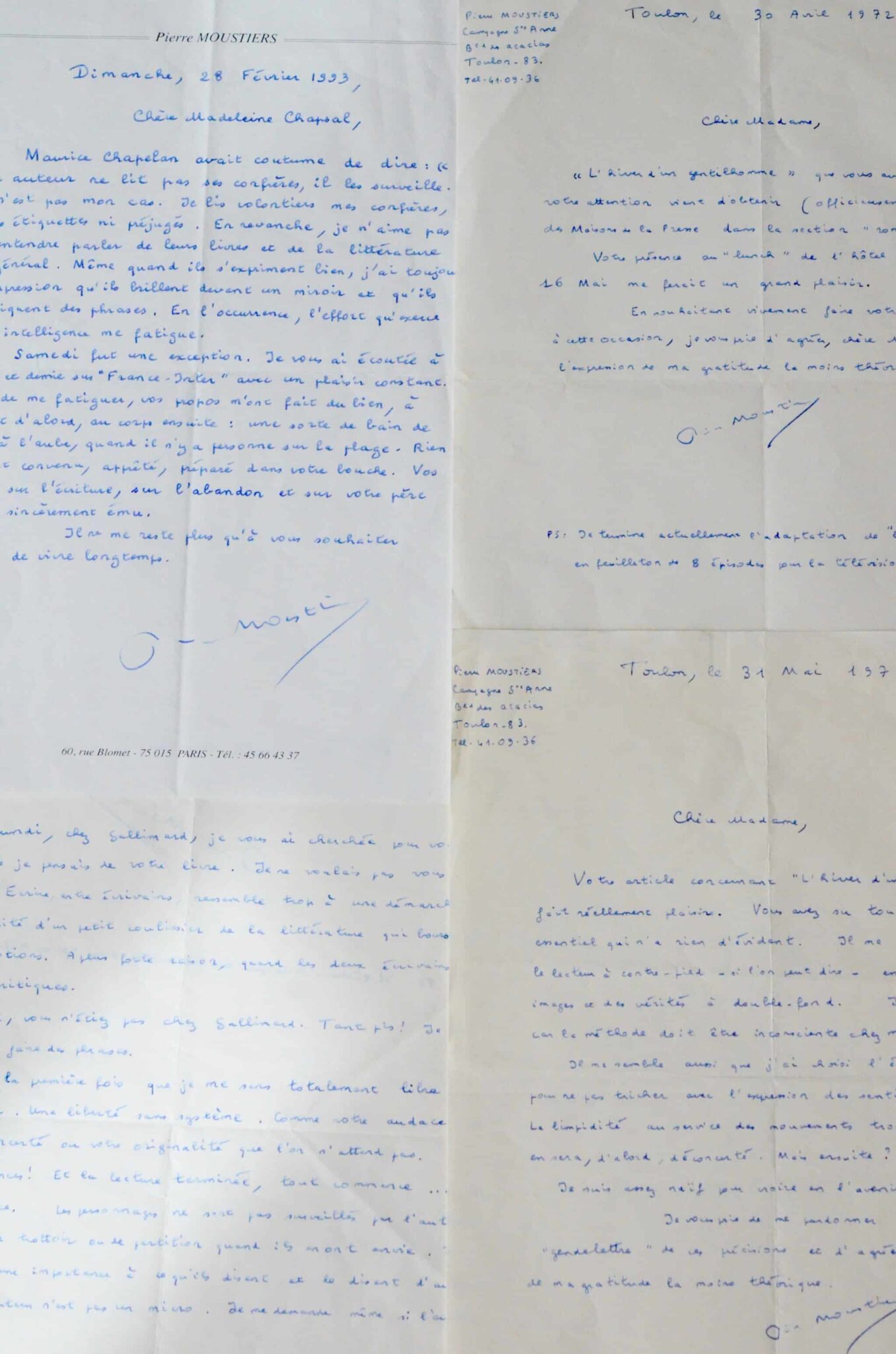 4 lettres littéraires de Pierre Moustiers – vue 3 4 lettres littéraires de Pierre Moustiers – vue 3