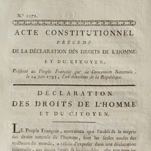 Imprimé de la Déclaration des Droits de l'Homme et du Citoyen, 1793