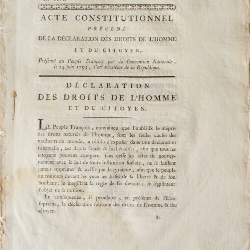 Imprimé de la Déclaration des Droits de l'Homme et du Citoyen, 1793 – vue 2