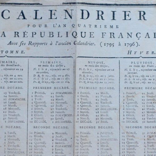 Affiche du calendrier républicain de l'an IV, avec correspondance grégorienne