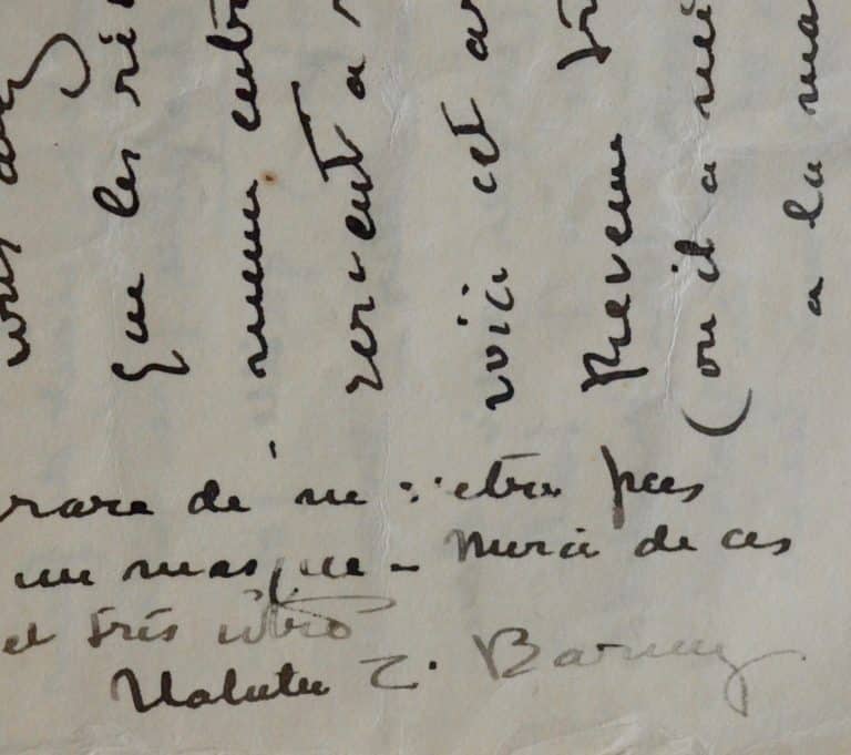 Belle lettre de Natalie Clifford Barney à Rachilde évoquant son portrait par Romaine Brooks