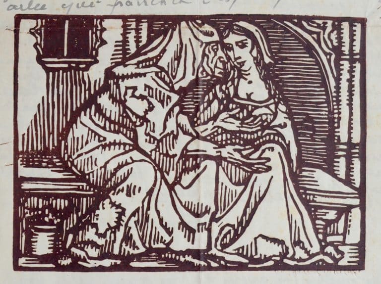 Lettre d&rsquo;Émile Bernard illustrée d&rsquo;une magnifique gravure originale