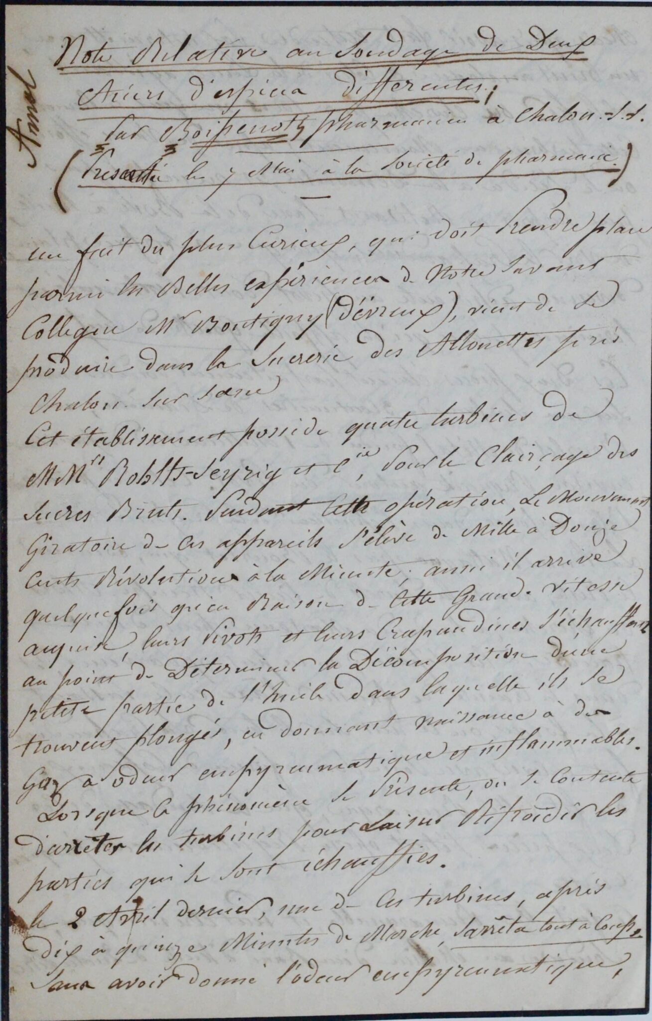 Manuscrit du chimiste Boissenot sur le soudage de deux aciers différents – vue 2 Manuscrit du chimiste Boissenot sur le soudage de deux aciers différents – vue 2