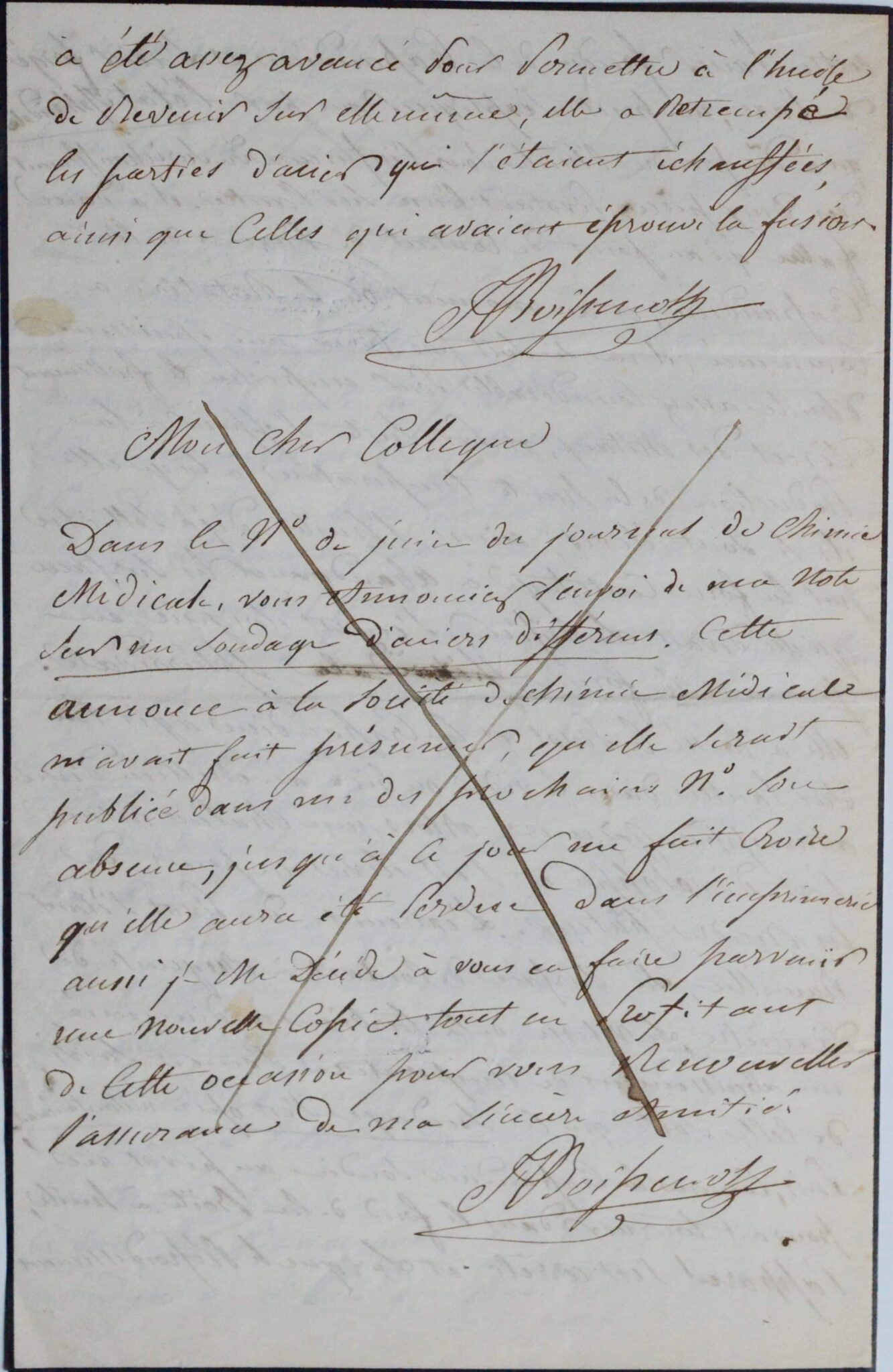 Manuscrit du chimiste Boissenot sur le soudage de deux aciers différents – vue 4 Manuscrit du chimiste Boissenot sur le soudage de deux aciers différents – vue 4