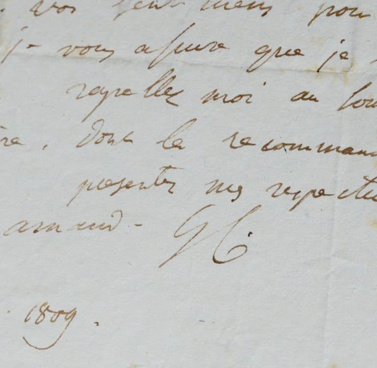 Belle lettre de Georges Cuvier écrite durant sa mission en Italie en 1809