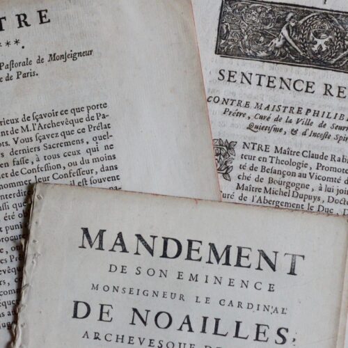 Trois imprimés des XVIIe et XVIIIe siècle relatifs aux miracles, au quiétisme, etc.