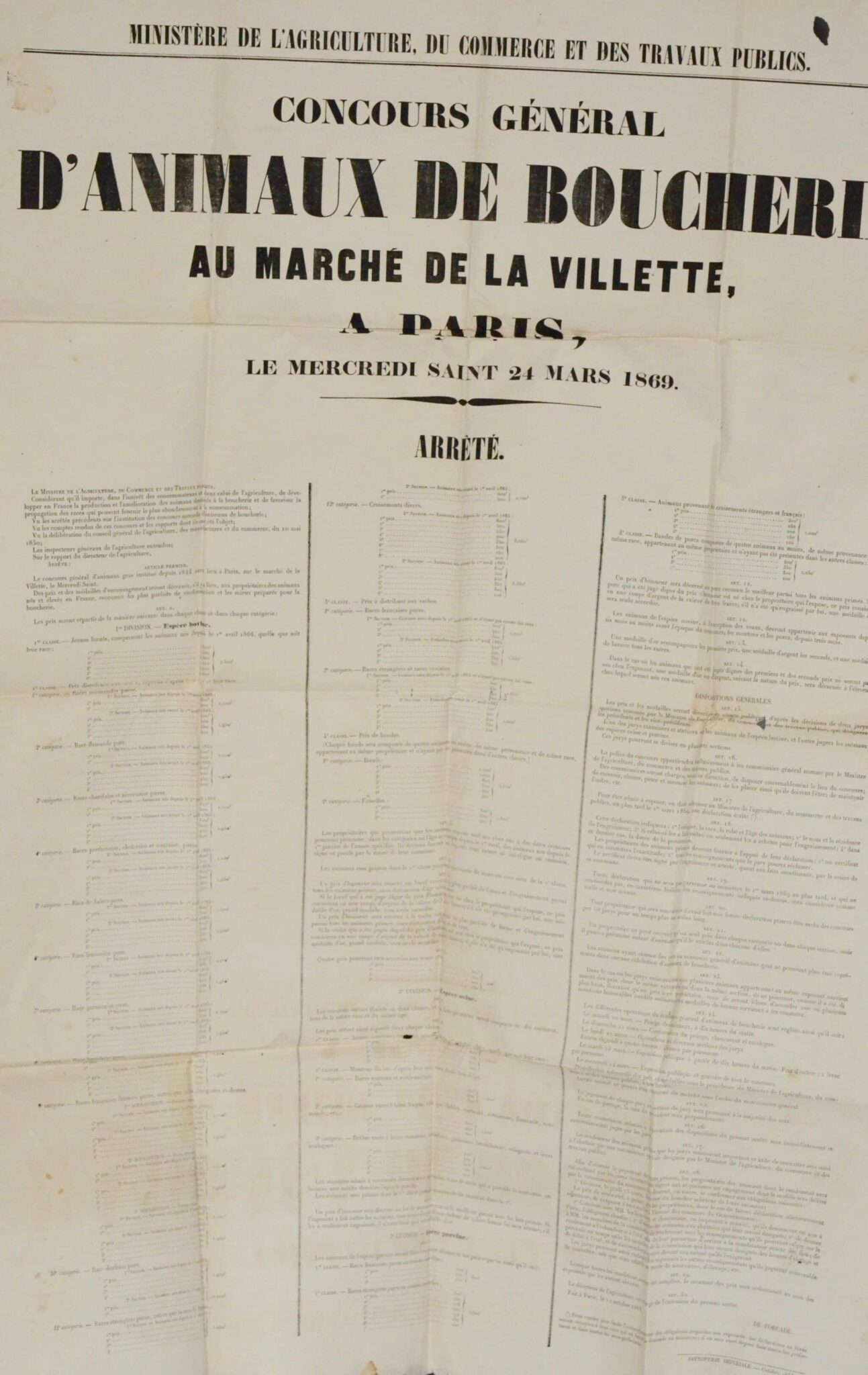 Affiche de 1869 du concours général d'animaux de boucherie, à la Villette – vue 3 Affiche de 1869 du concours général d'animaux de boucherie, à la Villette – vue 3