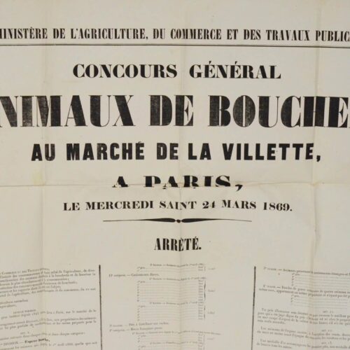 Affiche de 1869 du concours général d'animaux de boucherie, à la Villette