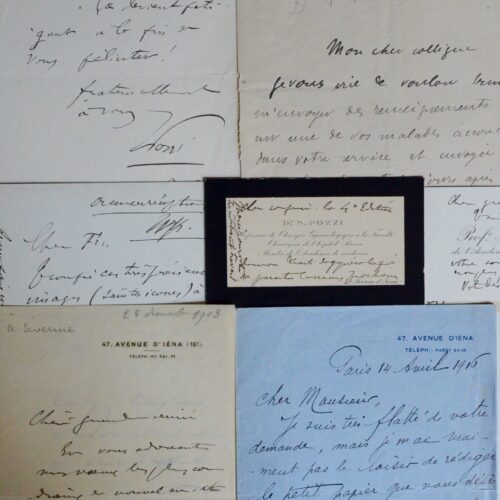 Ensemble de 7 lettres et cartes du chirurgien assassiné Samuel Pozzi