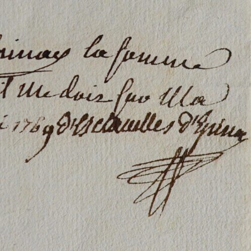 Reçu autographe signé de la marquise Louise d'Epinay, protectrice de Rousseau