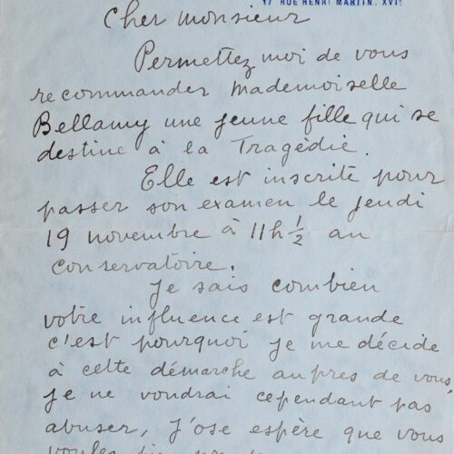 Léonard Foujita recommande une jeune tragédienne, pour le Conservatoire – vue 2