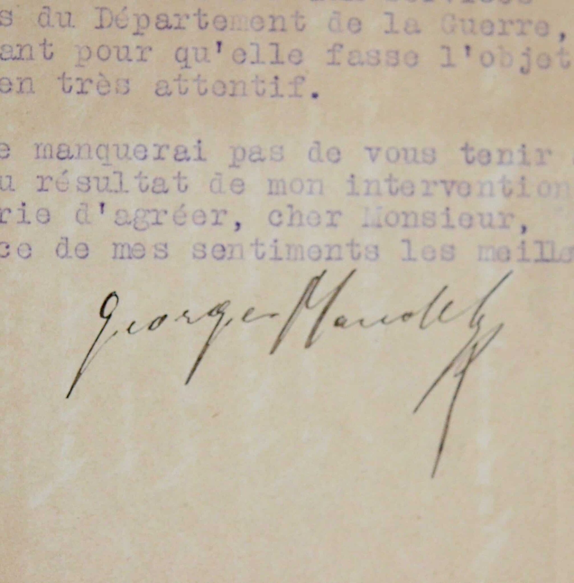 Georges Mandel recommande chaudement un sous-officier