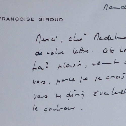 Jolie carte de Françoise Giroud, adressée à Madeleine Chapsal