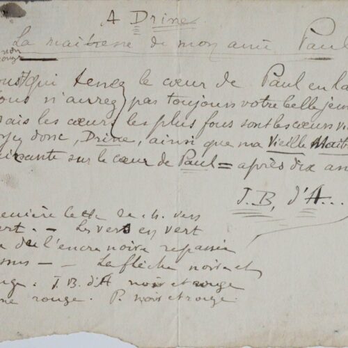 Quintil inédit de Barbey d'Aurevilly pour la maitresse de son ami Paul – vue 2