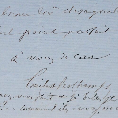 Belle lettre avec poème d'Émile Deschamps à Théodore de Banville