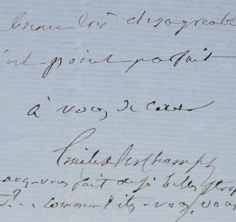 Belle lettre avec poème d&rsquo;Émile Deschamps à Théodore de Banville