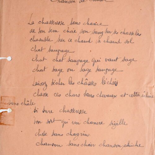Manuscrit du célèbre poème surréaliste de Robert Desnos "Chanson de chasse" – vue 2