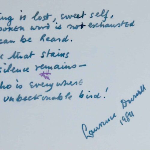 Poème de Lawrence Durrell, au verso d'une photographie originale de ruines grecques