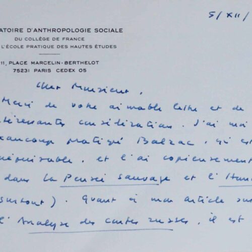 Claude Lévi-Strauss évoque l'inspiration de Balzac