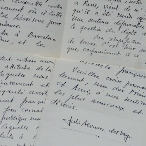 Longue lettre de Julio Alvarez del Vayo à Léon Blum durant le guerre civile espagnole