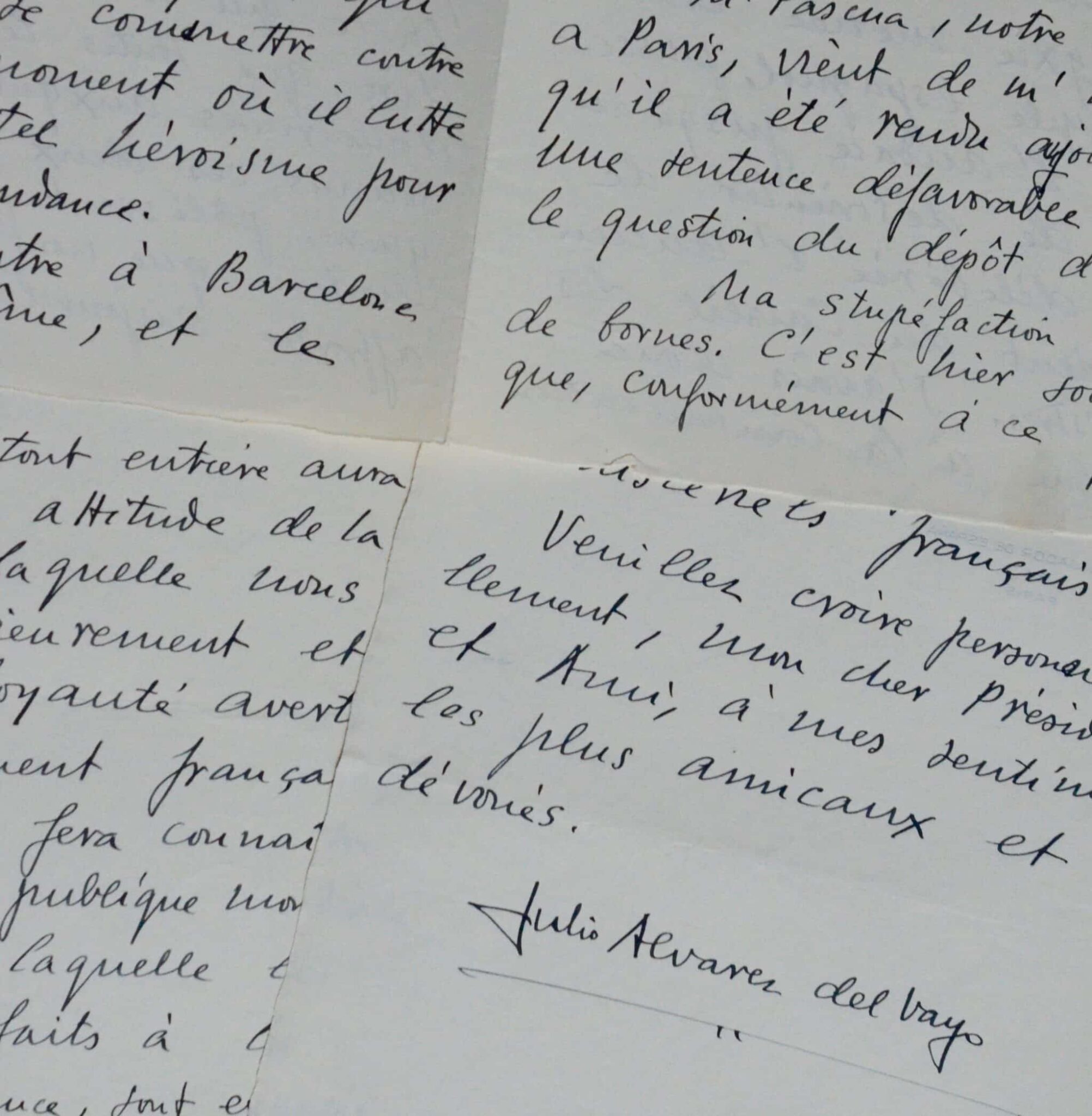 Longue lettre de Julio Alvarez del Vayo à Léon Blum durant le guerre civile espagnole