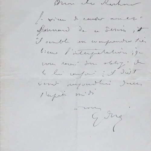 Lettre de Gustave Doré, au peintre Paul-Ernst Richner, à propos d'un dessin – vue 2
