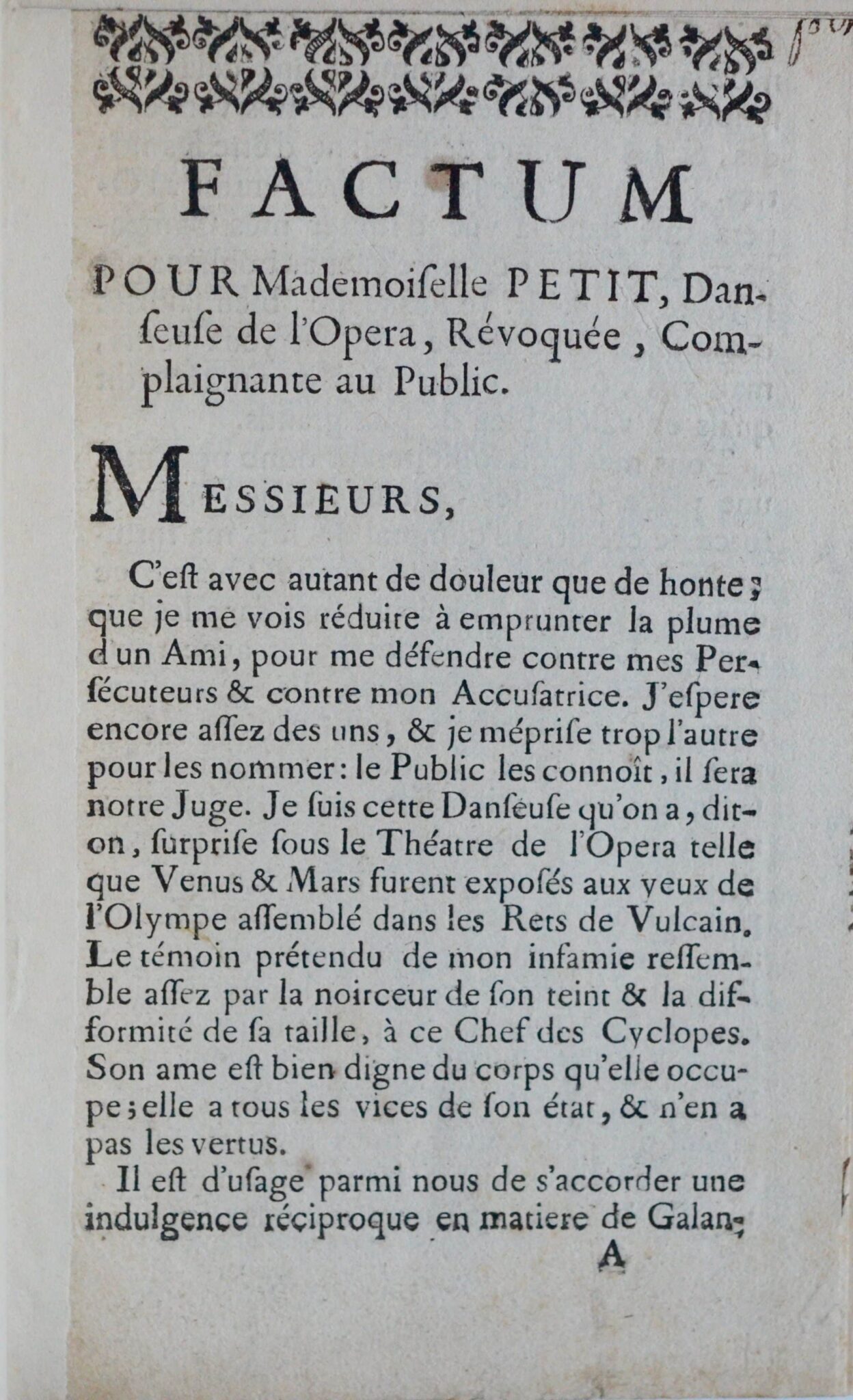 Rare brochure imprimée du XVIIIe relative à la danseuse de l'Opéra, Melle Petit – vue 3 Rare brochure imprimée du XVIIIe relative à la danseuse de l'Opéra, Melle Petit – vue 3