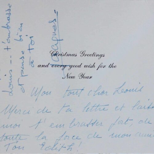 Belle carte écrite conjointement par Edith Piaf et Jacques Pills