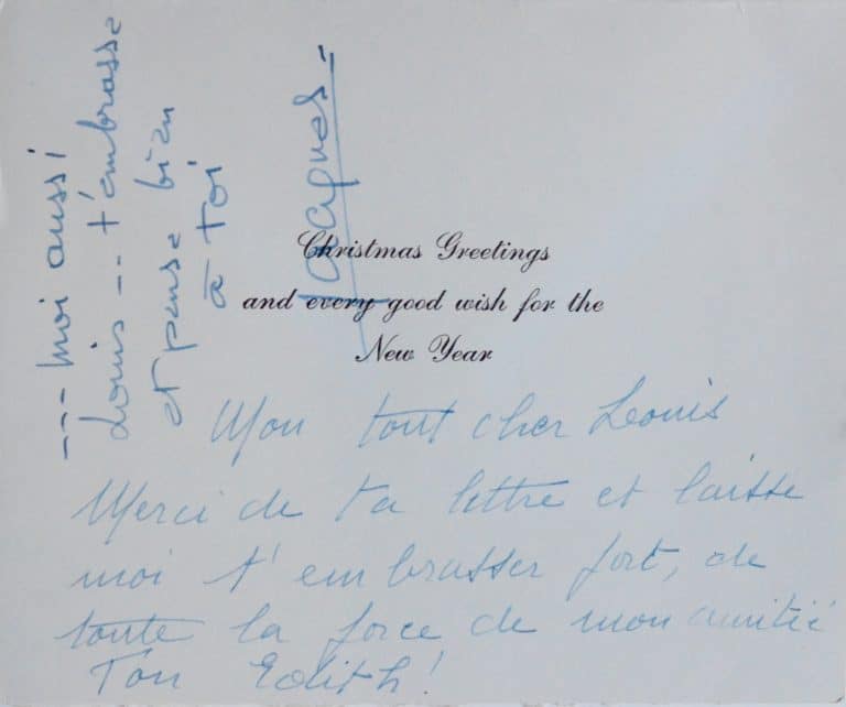 Belle carte écrite conjointement par Edith Piaf et Jacques Pills