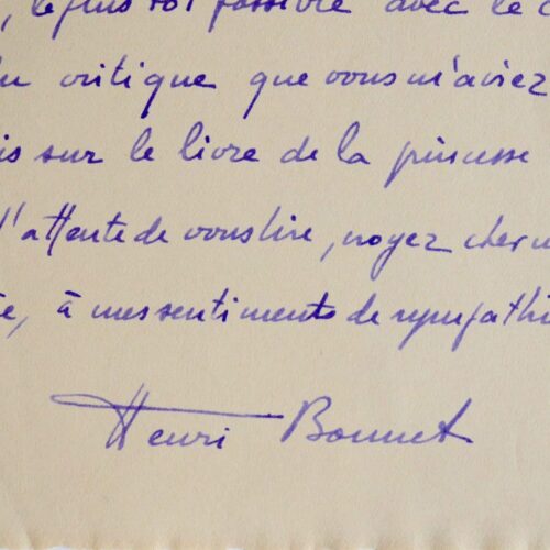 Correspondance d'Henri Bonnet sur la parution des premiers Bulletins Marcel Proust