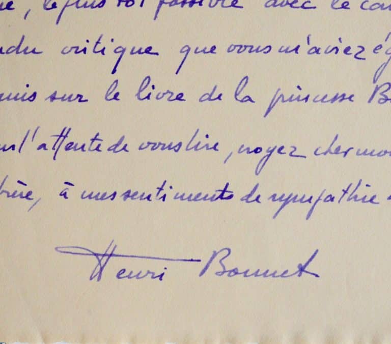 Correspondance d&rsquo;Henri Bonnet sur la parution des premiers Bulletins Marcel Proust