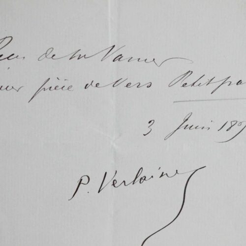Reçu signé de Verlaine à Vanier pour le poème "À propos d'un petit panier" – vue 2