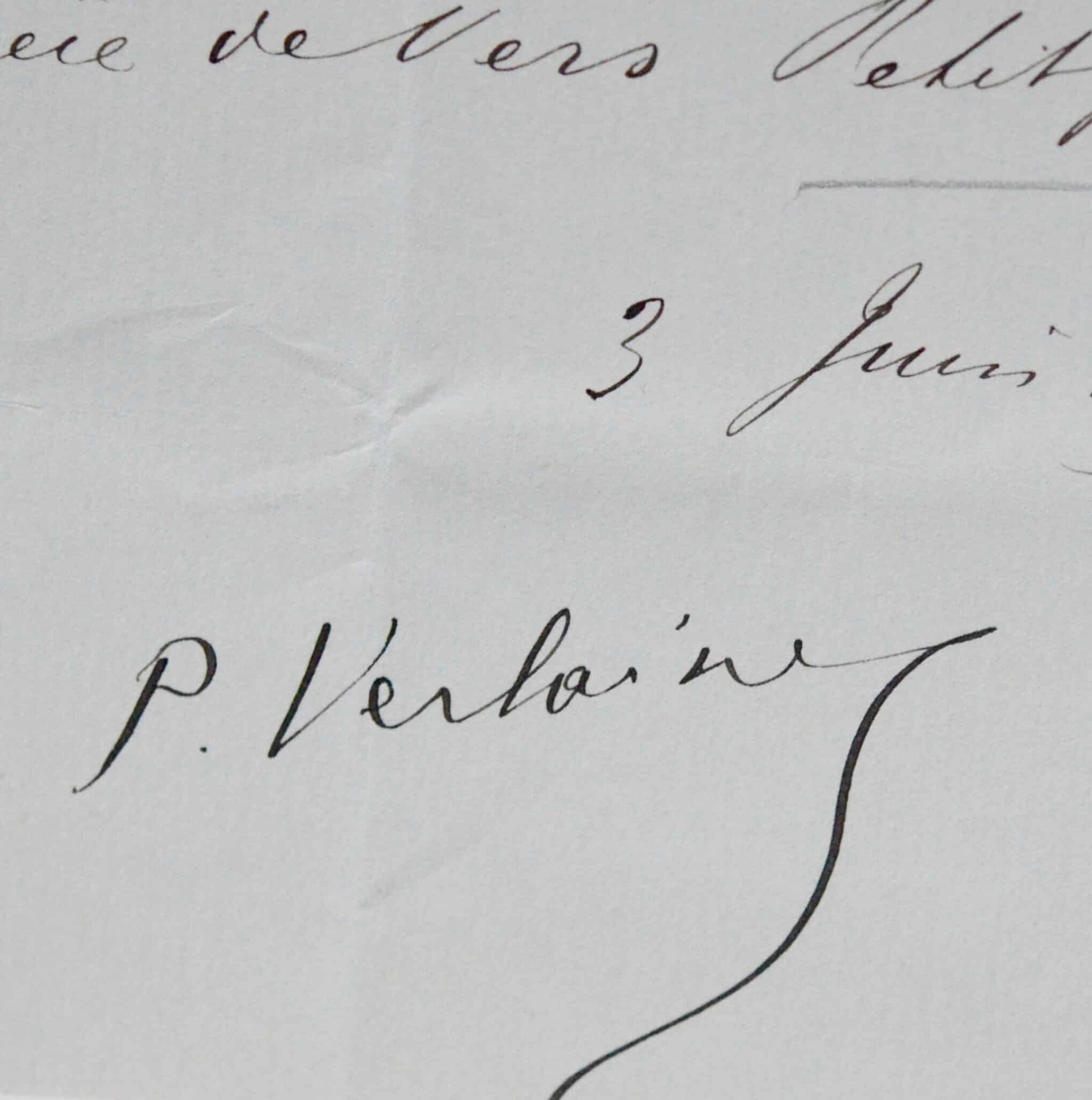 Reçu signé de Verlaine à Vanier pour le poème « À propos d’un petit panier »