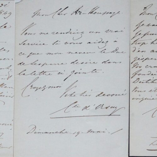 Trois lettres du dandy Alfred d'Orsay à Arsène Houssaye et Juliette Dubufe – vue 2