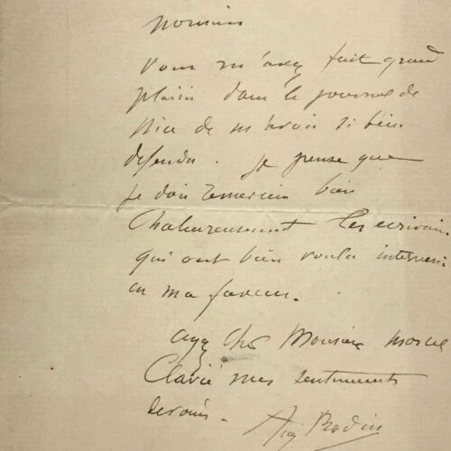 Rodin remercie un journaliste de son soutien, après le refus de la statue de Balzac