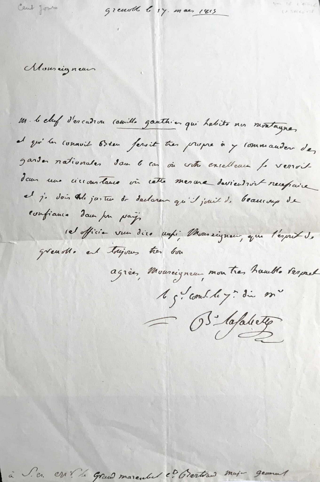Lettre de Colaud de La Salcette à Bertrand durant "le vol de l'aigle" – vue 2 Lettre de Colaud de La Salcette à Bertrand durant "le vol de l'aigle" – vue 2
